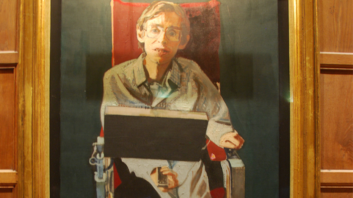 A portrait of Professor Hawking in the Dining Hall of Gonville and Caius College, Cambridge.