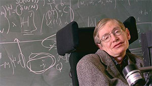Steven Hawking in front of a blackboard