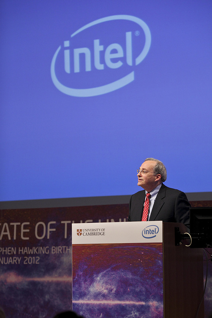 Justin Rattner, CTO of Intel, introduces Professor Stephen Hawking (Sir Cam)
