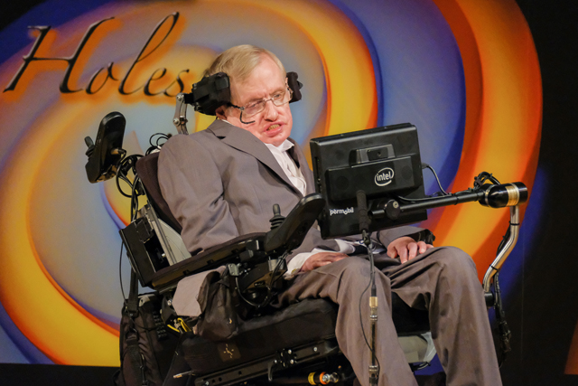 Stephen Hawking at the Gravity and Black Holes public symposium. (Sir Cam)