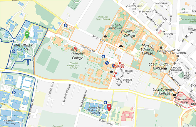 Map of CMS, Churchill College and Kavli Institute