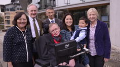 Stephen Hawking with Sally Wong-Avery, Natasha Wong and members of the DAMTP faculty