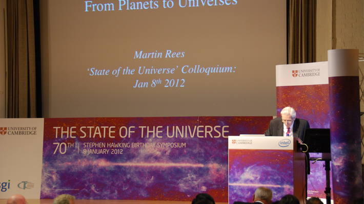 Lord Rees speaks at 'The State of the Universe': Stephen Hawking's 70th Birthday Public Symposium.